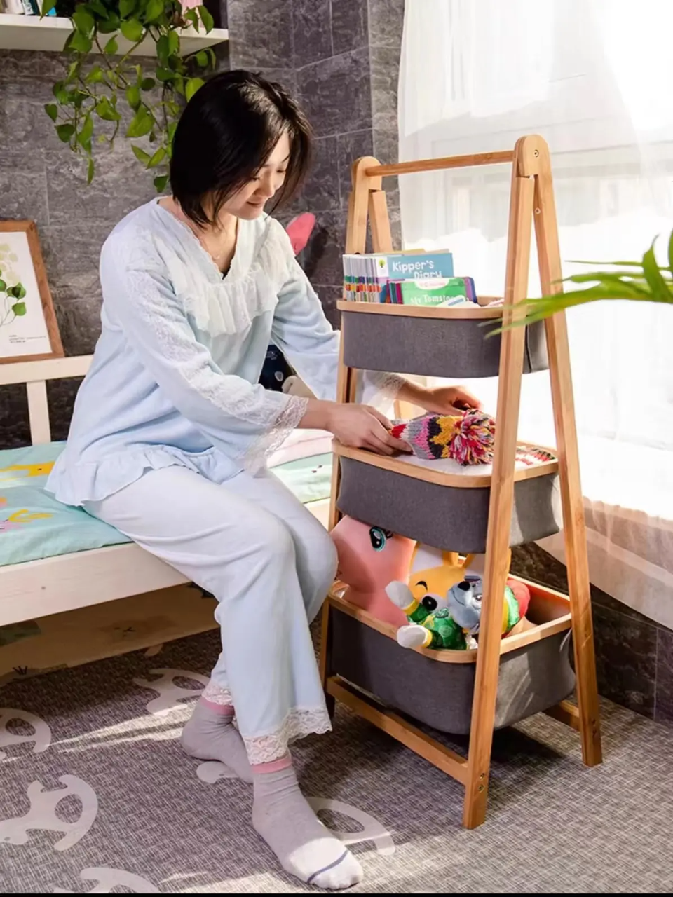 Этажерка для одежды сложная из бамбука с тканевыми корзинами 44х35х99 см (2517372829) - фото 5 Этажерка для одежды сложная из бамбука с тканевыми корзинами 44х35х99 см (2517372829) - фото 5