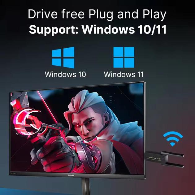 Адаптер двухдиапазонный высокоскоростной WiFi FENVI AX900 2,4GHz/5GHz для Windows Черный - фото 5