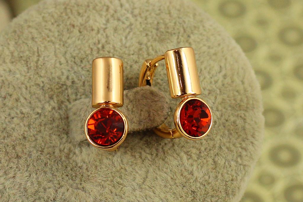 Серьги Xuping Jewelry Модуль с красным камнем Сваровски 1,7 см Золотистый (34806444)