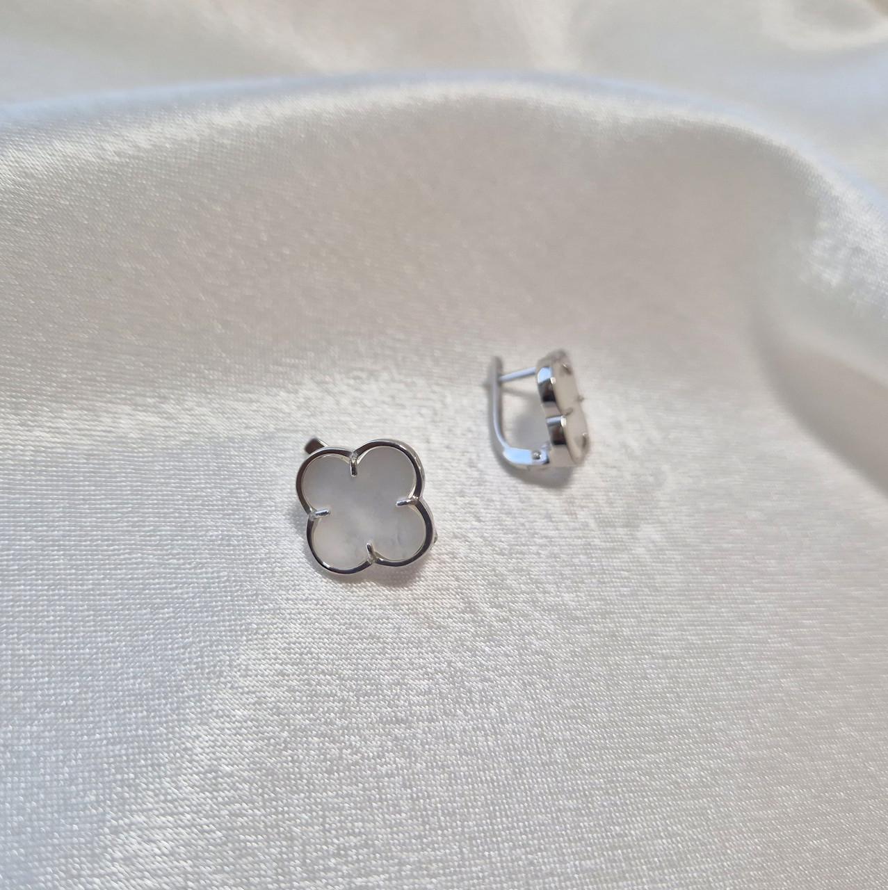 Срібні сережки Конюшина з Перламутром срібло 925 проби Родоване 1666с 2.65г (1666с Перламутр) - фото 7