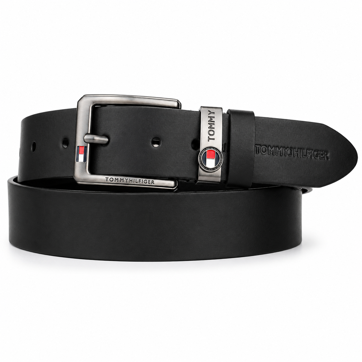 Ремінь чоловічий шкіряний в коробці в стилі Tommy Hilfiger 130 см Чорний (tom049_02)
