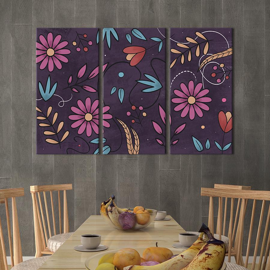 Картина на холсте триптих Абстракция с розовыми ромашками 128x81 см (871-31)