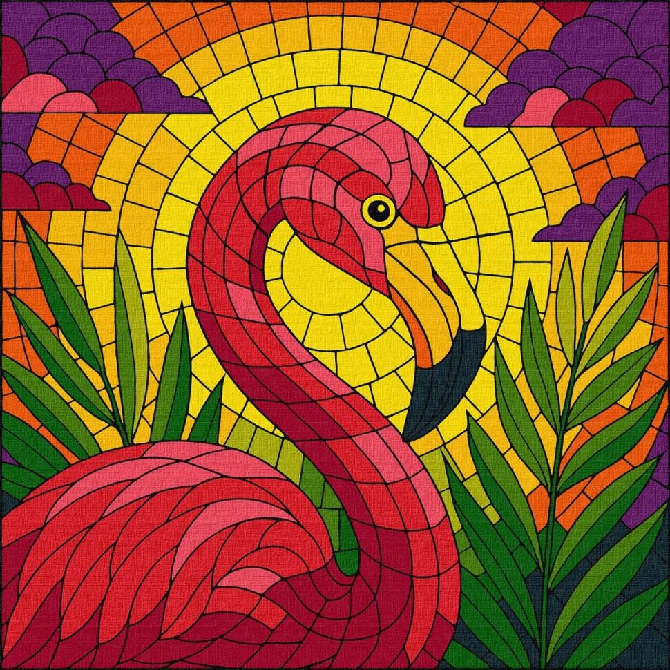 Картина за номерами Ideyka Вітраж Фламінго 30х30 см (KHO5165)