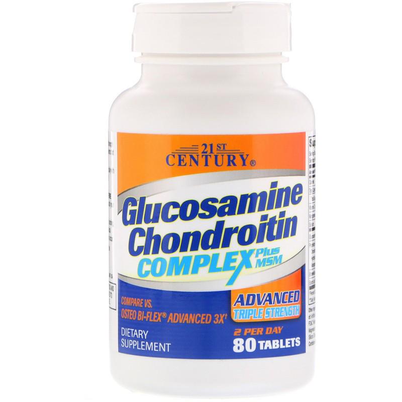 Для суставов и связок 21st Century Glucosamine Chondroitin Complex Plus MSM Advanced Triple Strength 80 таблеток