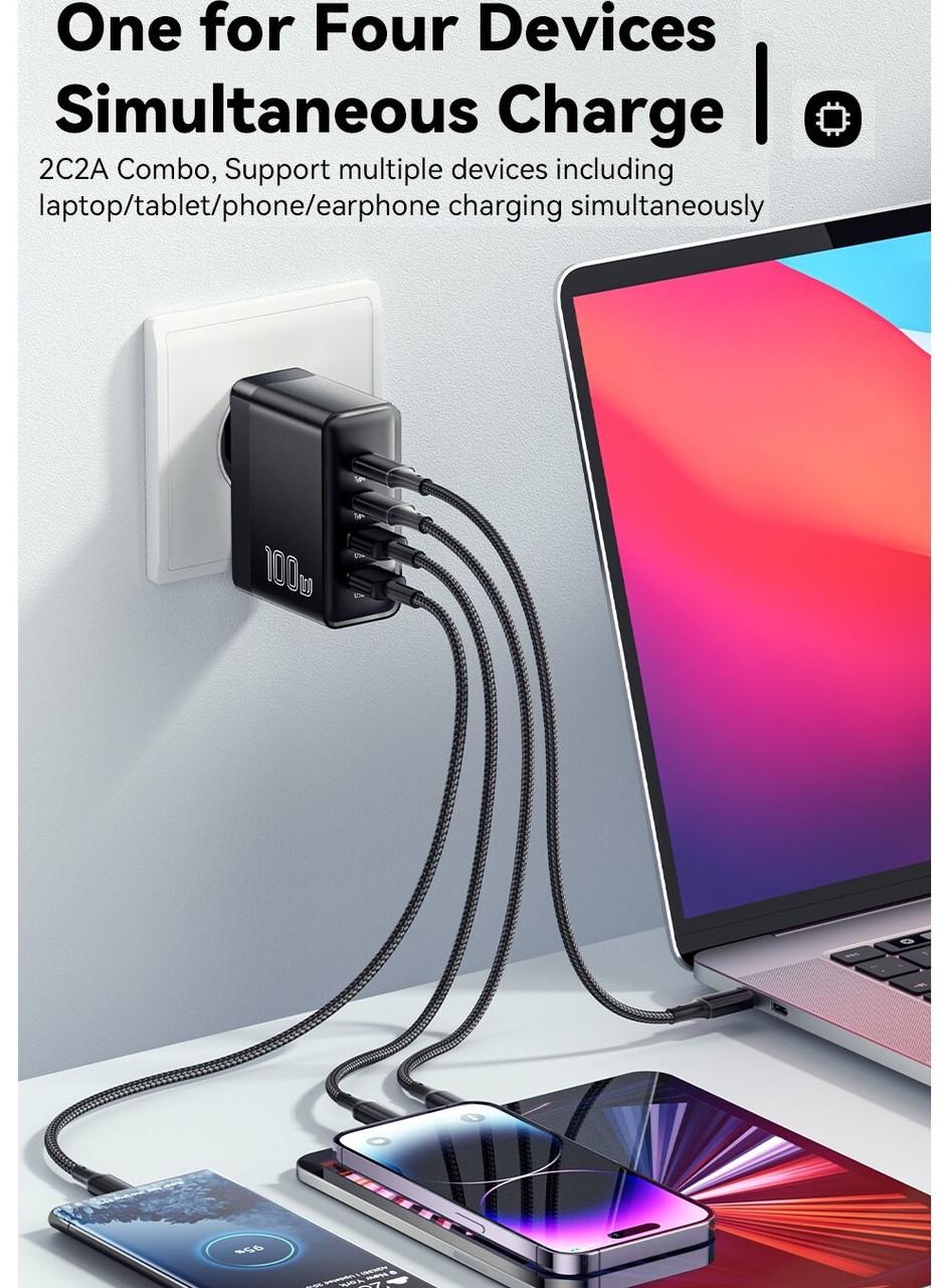 Зарядний пристрій мережевий Essager GAN 100W 2 Type-C/2 USB (25397376) - фото 3 Зарядний пристрій мережевий Essager GAN 100W 2 Type-C/2 USB (25397376) - фото 3