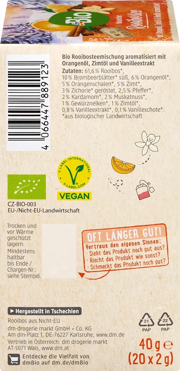 Чай BIO Ройбуш с апельсиновой корицей и ванилью 40 грамм 20 пакетиков - фото 4 Чай BIO Ройбуш с апельсиновой корицей и ванилью 40 грамм 20 пакетиков - фото 4