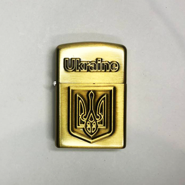 Зажигалка Герб Украины электроимпульсная от USB Золотистый