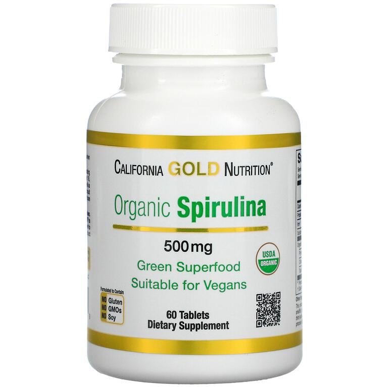 Органічна спіруліна California GOLD Nutrition Organic Spirulina 500 мг 60 таблеток (953954597)