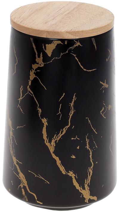 Банка фарфоровая Мраморная Роскошь с бамбуковой крышкой 1 л Черный/Золотой (BD-805-722)