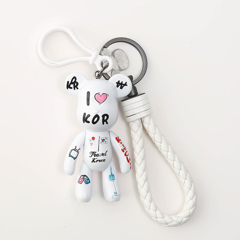 Брелок Bearbrick мишка I love Kor с ремешком Белый