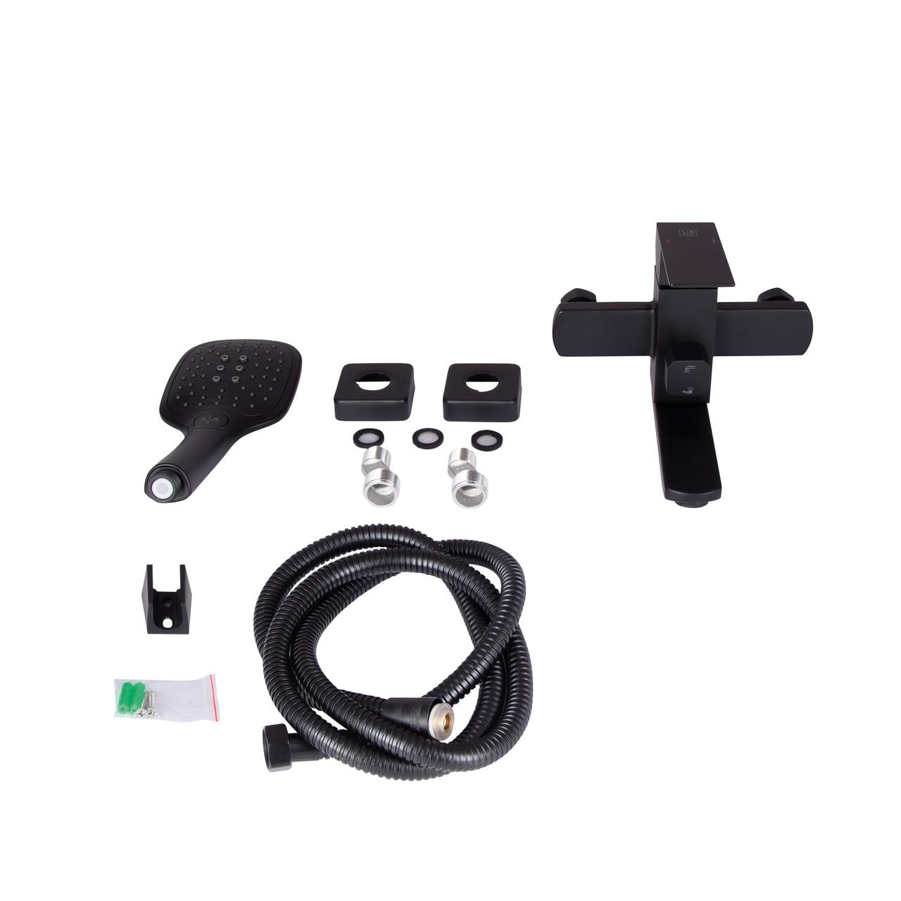 Смеситель для ванны Lidz Kubis 006 LDKUB006BLA43377 с поворотным изливом с душевым гарнитуром k35 Black (2553560547)