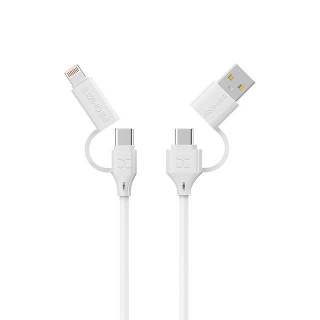 Кабель Promate QuadCord-PD60 USB-C/USB-A to USB-C/Lightning 1,2 м White