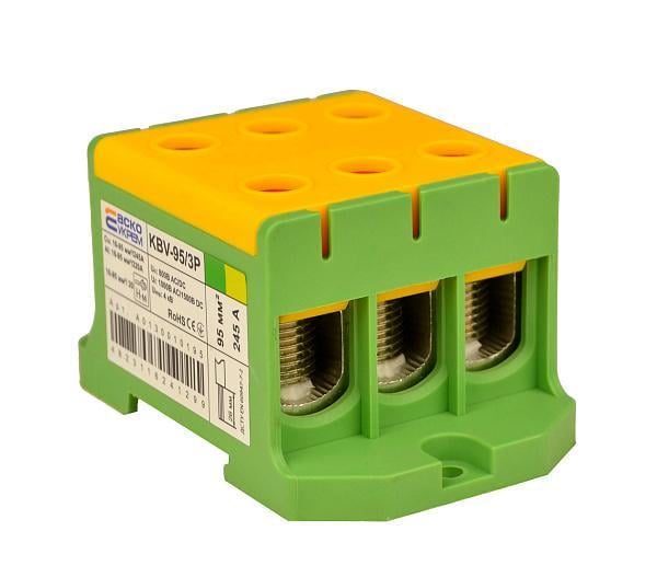 Клема ввідна силова АСКО KBV 16-95 мм.кв 245А 3-3 800V AC Жовто-зелена (A0130010195) Клема ввідна силова АСКО KBV 16-95 мм.кв 245А 3-3 800V AC Жовто-зелена (A0130010195)