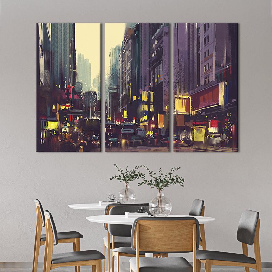 Модульная картина триптих Городской пейзаж Гонконга 128x81 см (366-31)