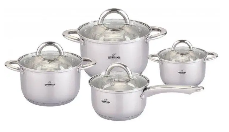 Набор кастрюль с ковшом Bohmann из нержавеющей стали 1,1 л/2,6 л/3,6 л/ковш 1,9 л 8 пр. (BH 0812S)