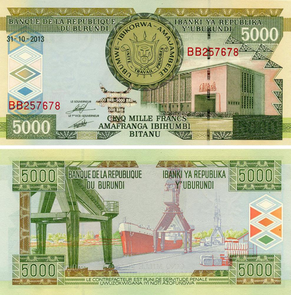Коллекционная банкнота Бурунди 5000 франков 2013 года UNC (P48c)