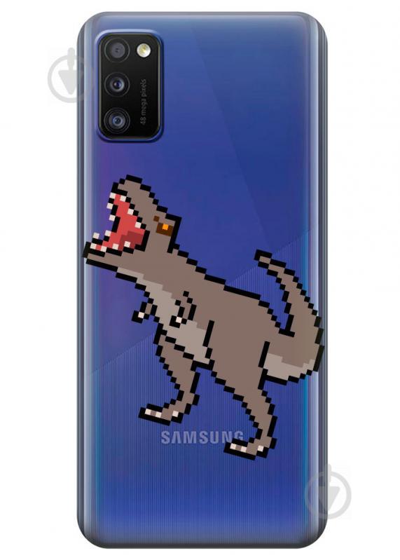 Прозрачный силиконовый чехол iSwag для Samsung Galaxy A41 с рисунком - Пикселький динозавр (KS3100)