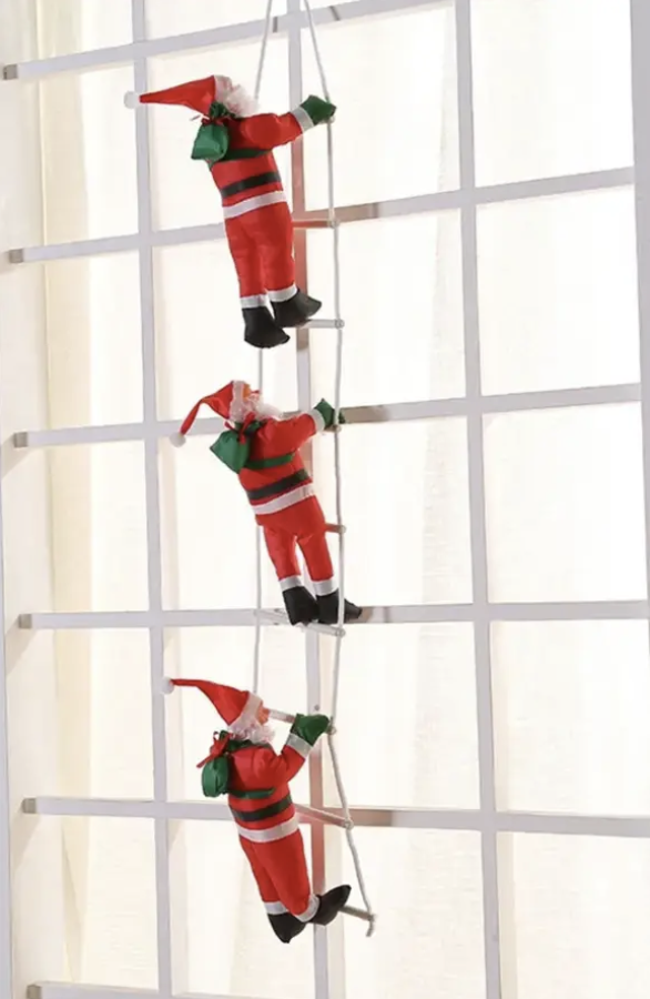 Новогодний декор фигурка Санта Клаус 3 шт. 32 см поднимается по лестнице 135 см для дома на елку (Е500204)