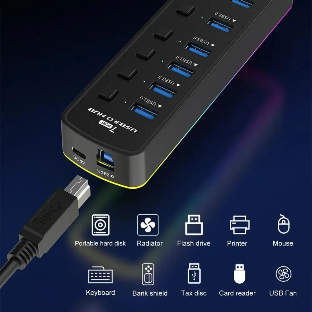 USB-хаб с дополнительным питанием 5V 3A 7хUSB 3.0 - фото 2
