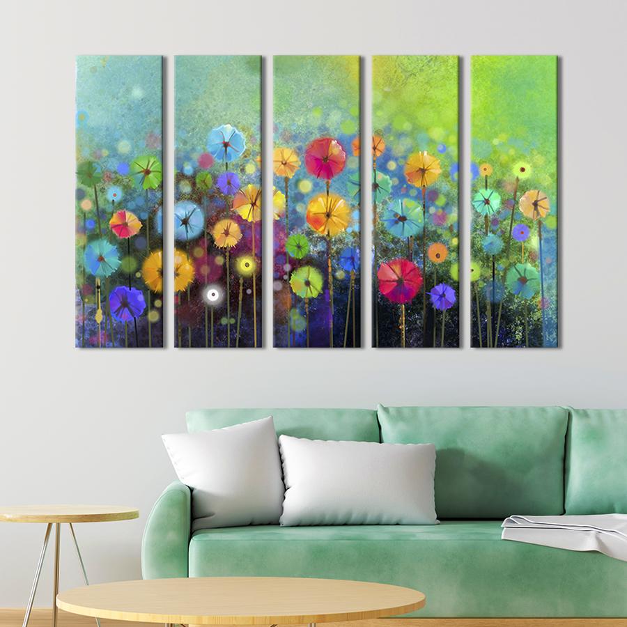 Модульна картина із 5 частин на холсті інтер'єрна картина Поле базиліка 132x80 см (243-51)