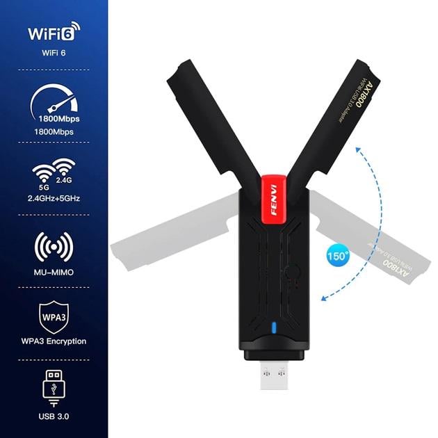 Двухдиапазонный USB Wi-Fi 6 адаптер FENVI FU-AX1800P Dual Band 2.4GHz/5GHz с двумя антеннами - фото 9