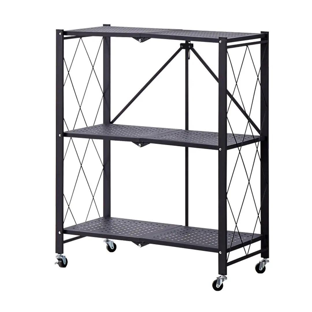 Етажерка 3F складана трирівнева з обертовими колесами Black (784780257)