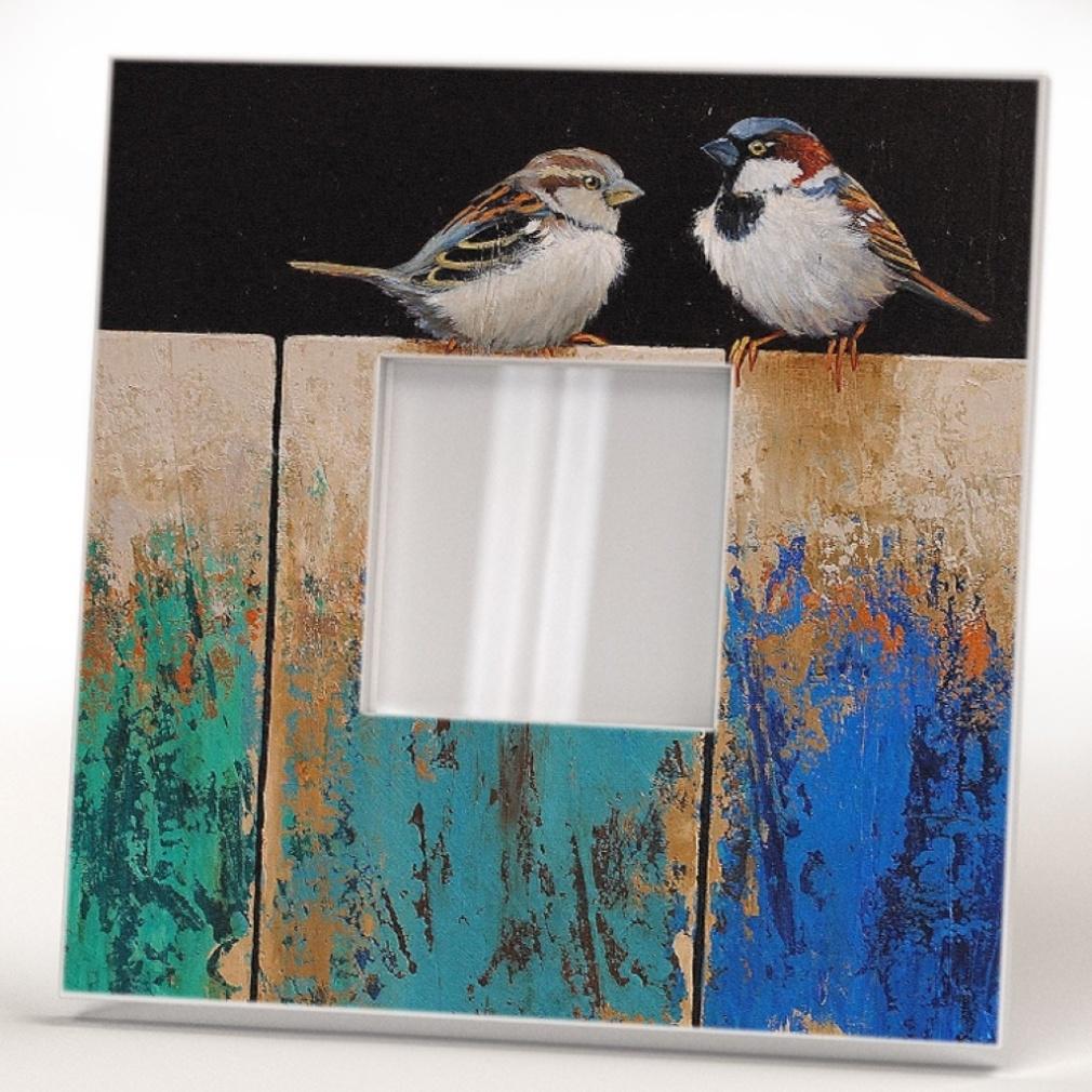 Дзеркало декоративне Милі пташки на дерев'яному тлі 260х260 мм (M00546) - фото 2