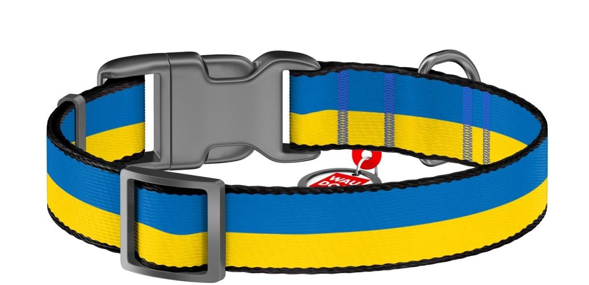 Ошейник для собак c QR паспортом Waudog Nylon Colors of freedom нейлоновый XL 35-58 см х 25 мм Желто-голубой (4504-4020)