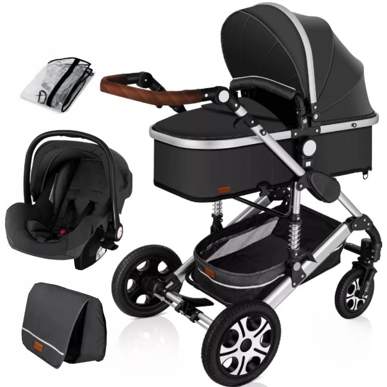 Коляска детская с автокреслом KESSER 3в1 94x64x119 см Темно-серый/Серебряный