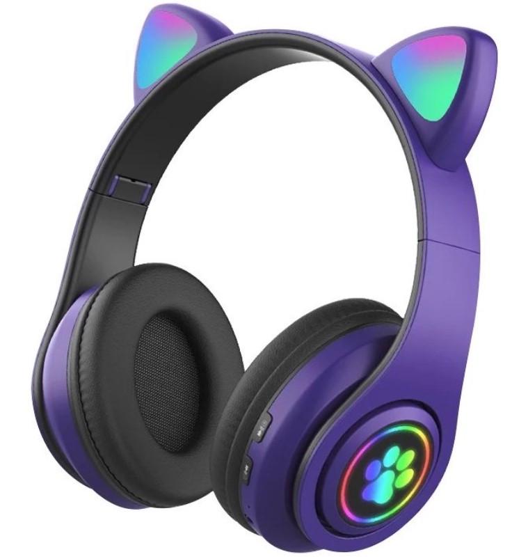 Наушники беспроводные Bluetooth MDR CAT ear VZV-23M 7805 с LED-подсветкой Фиолетовый (564667) - фото 1