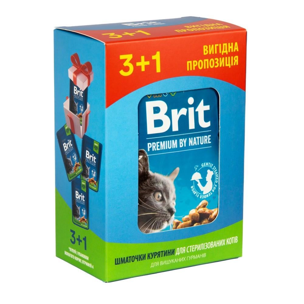Набор паучей Brit Premium Cat Chicken Slices for Sterilised 3+1 для стерилизованных кошек кусочки в соусе с курицей 100 гх4 шт. (34806866)
