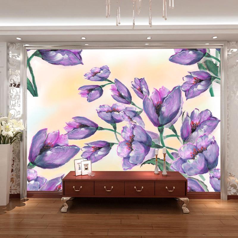 Фотообои 3D флизелиновые цветочные для спальни/зала/кухни Сиреневые цветы