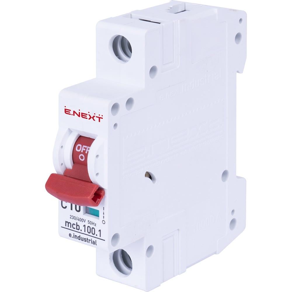 Автоматичний вимикач E.NEXT 10A 10kA 1 полюс тип C e.industrial.mcb.100.1.C10 i0180002 (14405)