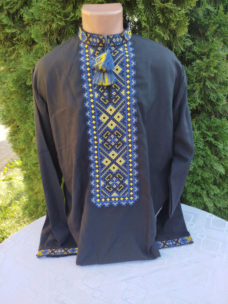 Вишиті сорочки для пари з синьо-жовтим квітковим орнаментом на натуральному домотканому полотні р. 42 Чорний (1736593992) - фото 3 Вишиті сорочки для пари з синьо-жовтим квітковим орнаментом на натуральному домотканому полотні р. 42 Чорний (1736593992) - фото 3