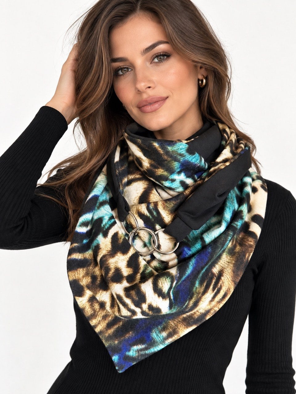 Снуд жіночий двосторонній My scarf Едінбург Сніжний барс анімалістичний на кільцях (39115132)