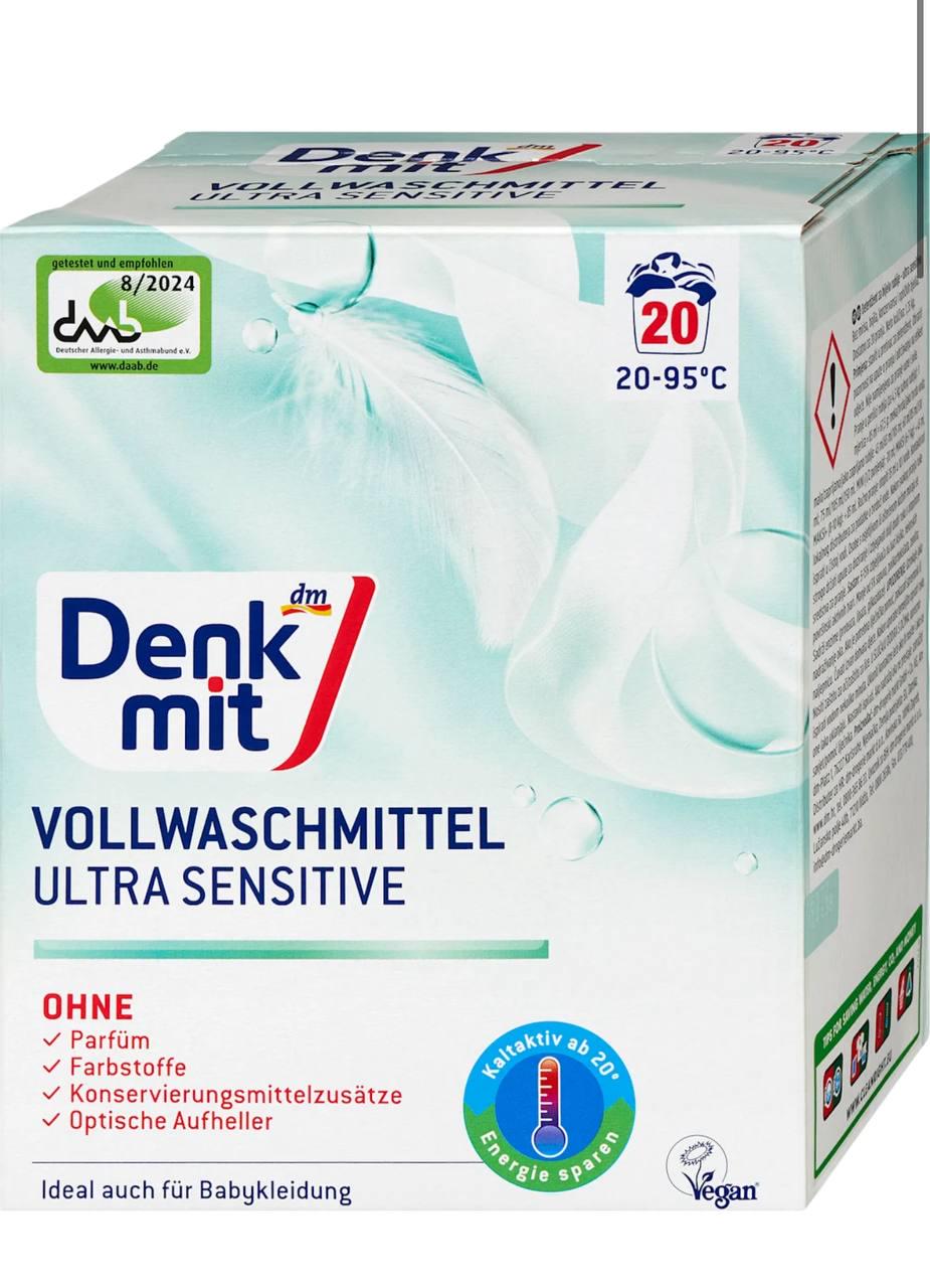 Порошок для прання дитячої світлої білизни Denkmit Ultra Sensitive безфосфатний гіпоалергенний 20 прань Порошок для прання дитячої світлої білизни Denkmit Ultra Sensitive безфосфатний гіпоалергенний 20 прань