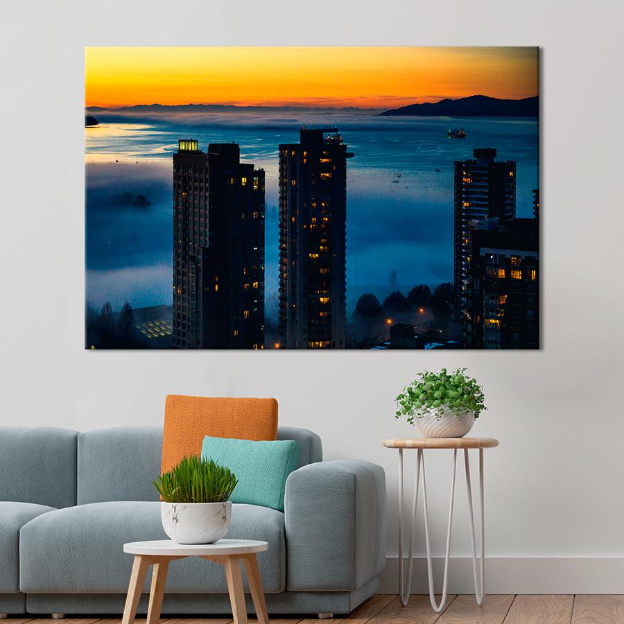 Картина город Небоскрёбы на берегу залива 120x80 см (A639-1)