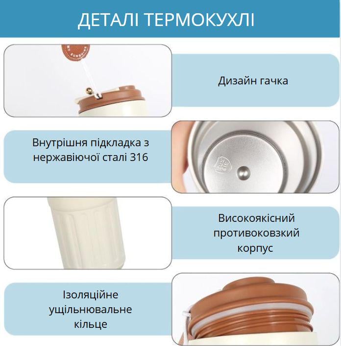 Термокухоль з інтелектуальним дисплеєм температури нержавіюча сталь з коричневою кришкою 420 мл Білий (2466192152) - фото 2