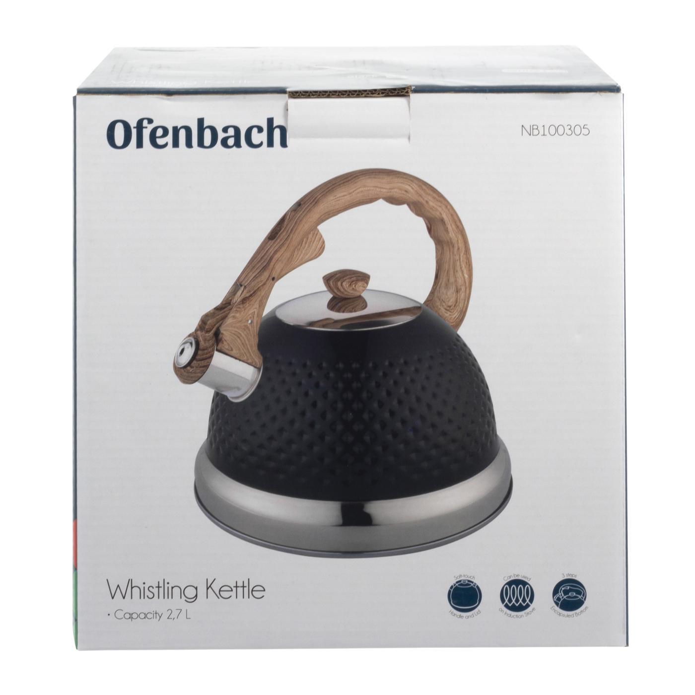 Чайник со свистком и ручкой с покрытием soft touch под дерево Ofenbach KM-100305 из нержавеющей стали 2,7 л Черный (150-84-100305.1) - фото 9