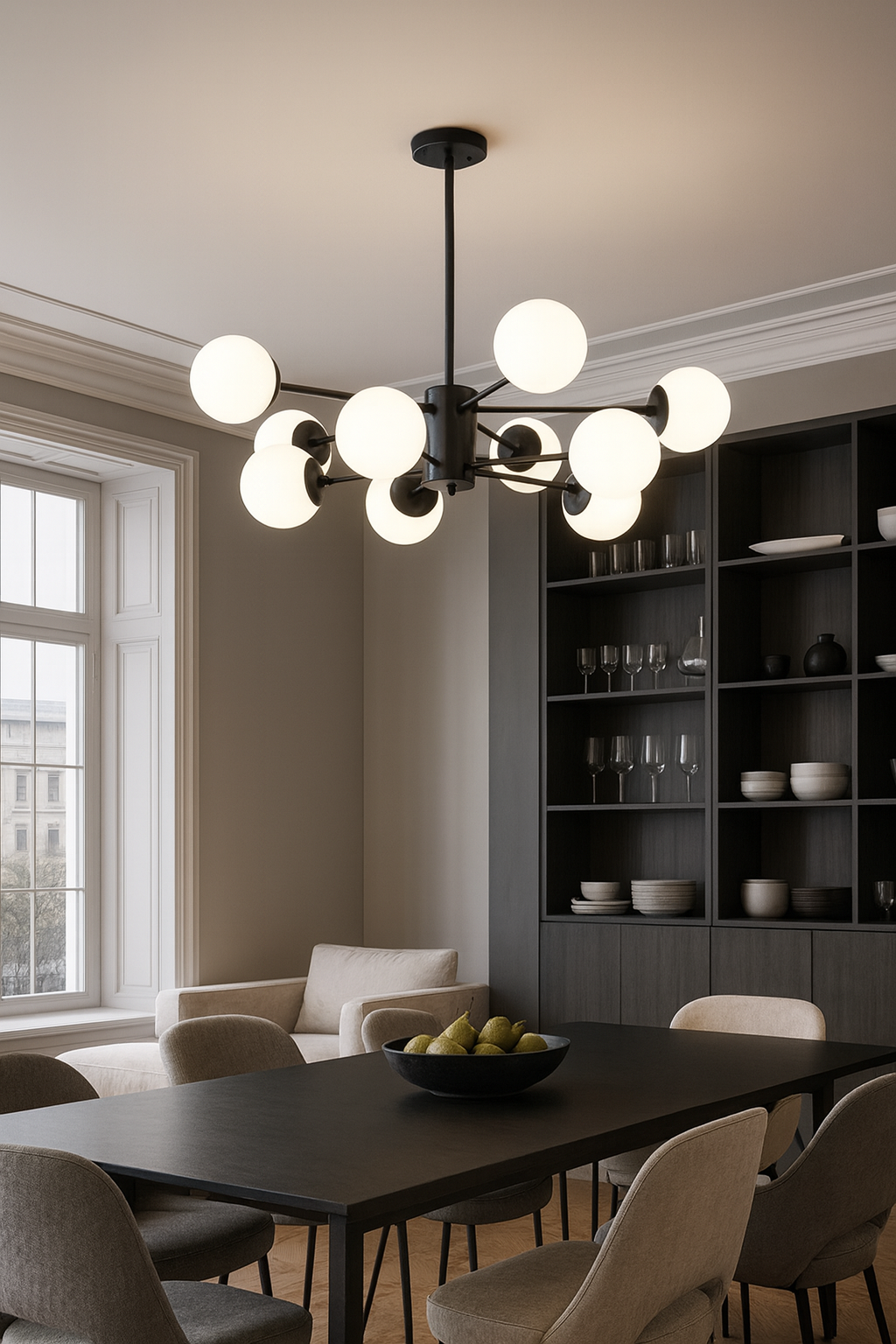 Люстра мінімалістична на 10 білих матових плафонів Чорний (CD 111/10 BK) - фото 1 Люстра мінімалістична на 10 білих матових плафонів Чорний (CD 111/10 BK) - фото 1