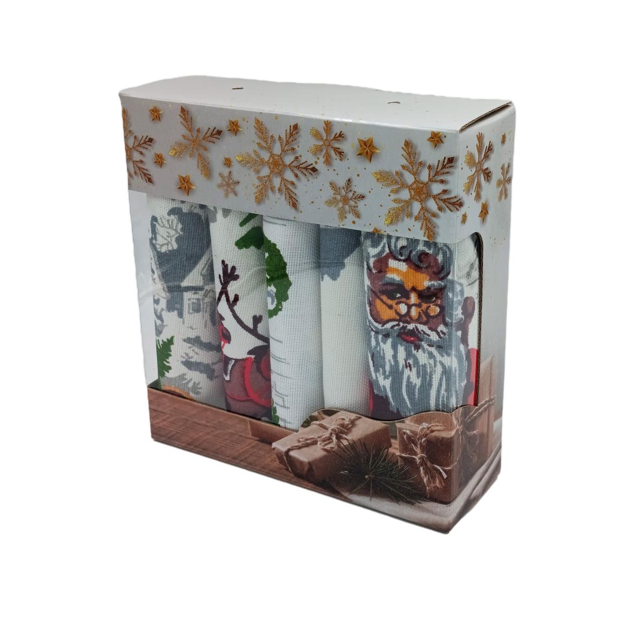 Набор полотенец для кухни SUNROZ Санта рогожка 35x70 см 5 шт. в коробке (LP-984)