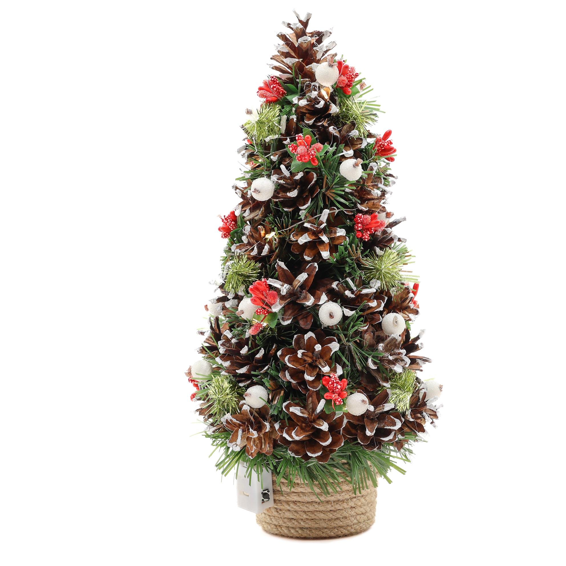 Елка декоративная елка GALA DECOR из шишек/тычинок и ягод 30 см Бежевый