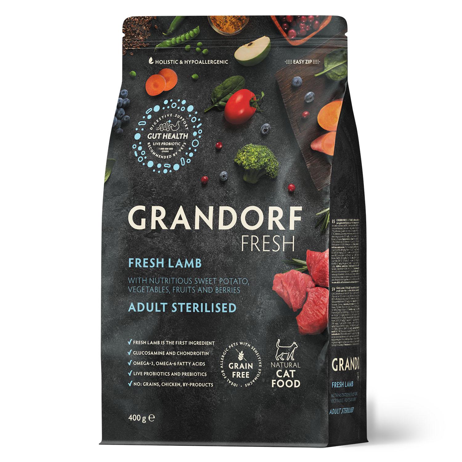 Корм сухой для взрослых стерилизованных котов Grandorf FRESH LAMB&SWEET POTATO CAT STERILISED ягненок с бататом 400 г (33356351)