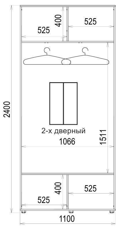 Корпус шкафа-купе Luxe CLS-2 1100x2400x450 мм Зебрано темный (23416) - фото 2