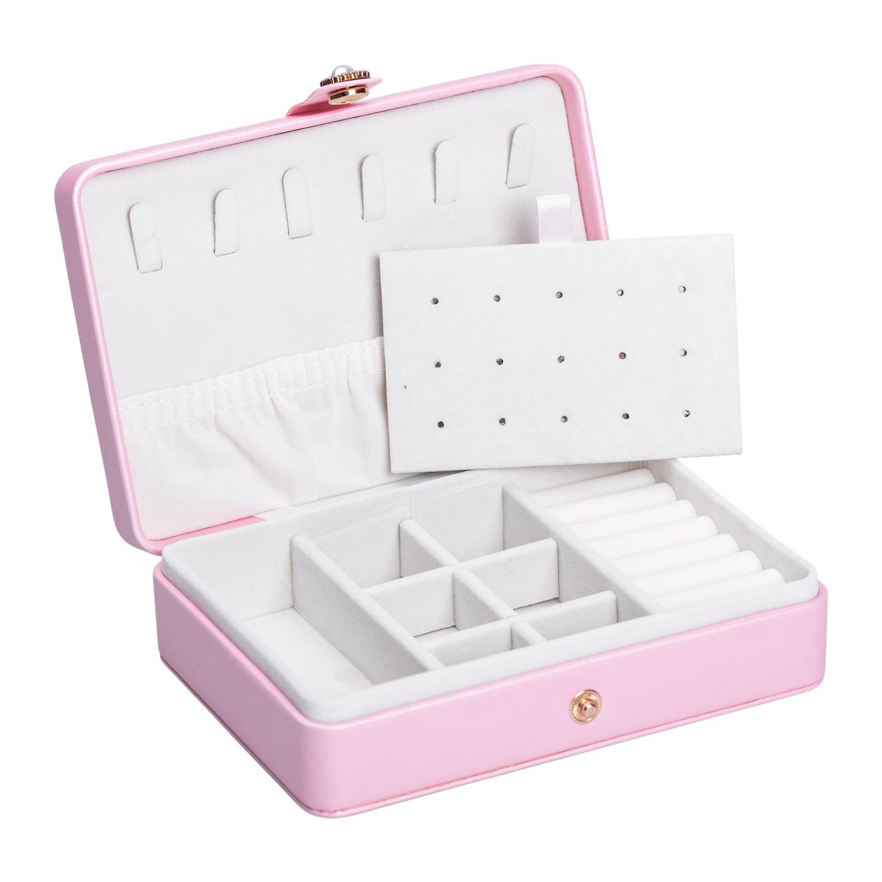 Скринька для зберігання прикрас з екошкіри та велюру 16х11х4,7 см на 8 відділень Рожевий (HP-5-30P)