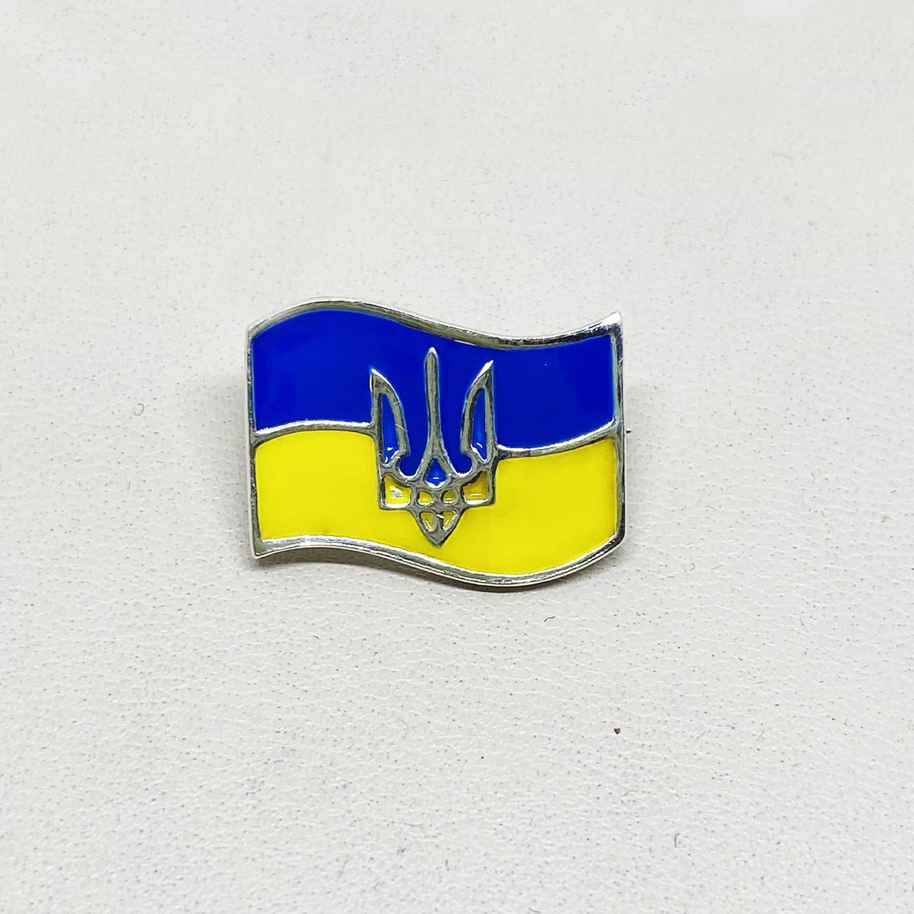Брошка срібна Прапор України з тризубом з ювелірною емаллю 3,5 г