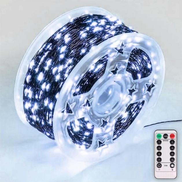 Гірлянда Роса на зеленому дроті 50 м 500 LED 8 режимів з пультом Холодний білий - фото 3