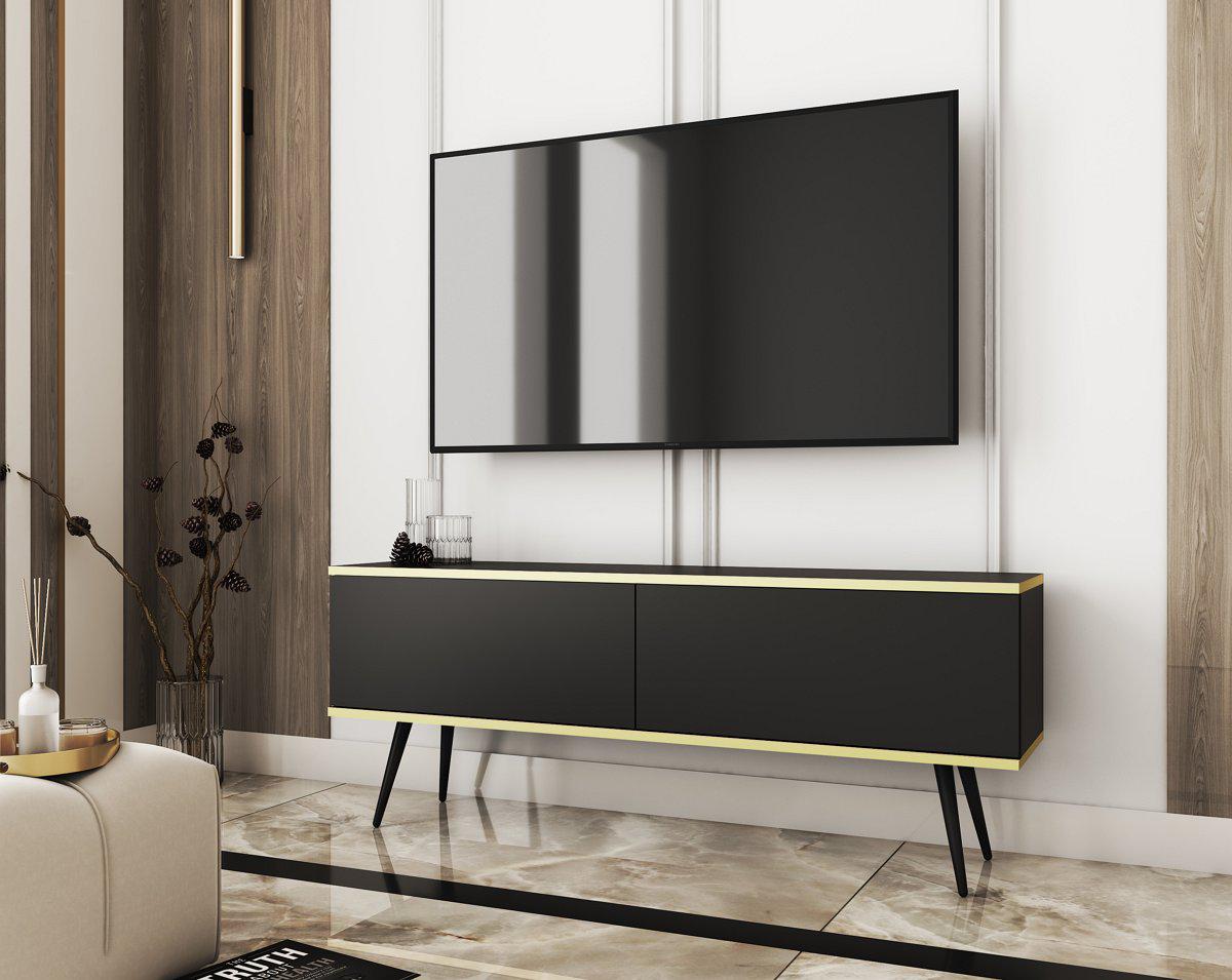 Тумба под телевизор Perfect Home Oro RTV135 2-дверная с черными ножками Черный (PFH-091327)