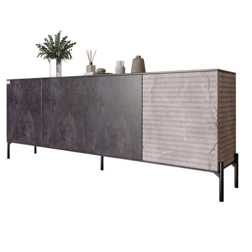 Комод у вітальню Lion Грей на чорних металевих ніжках 204x38x76,5 см Бетон темний/Камінь (000-000-2045) - фото 2 Комод у вітальню Lion Грей на чорних металевих ніжках 204x38x76,5 см Бетон темний/Камінь (000-000-2045) - фото 2