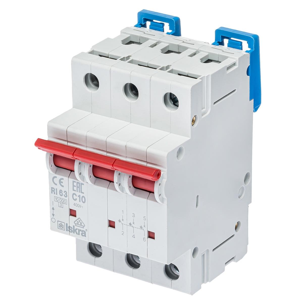 Модульный автоматический выключатель ISKRA RI63C10A 3P 10 A C 10 kA DIN IP20 (786100102000)